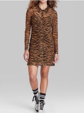 Wild Fable Women's Long Sleeve Button-Front Mesh Brown Zebra Print Dress XL